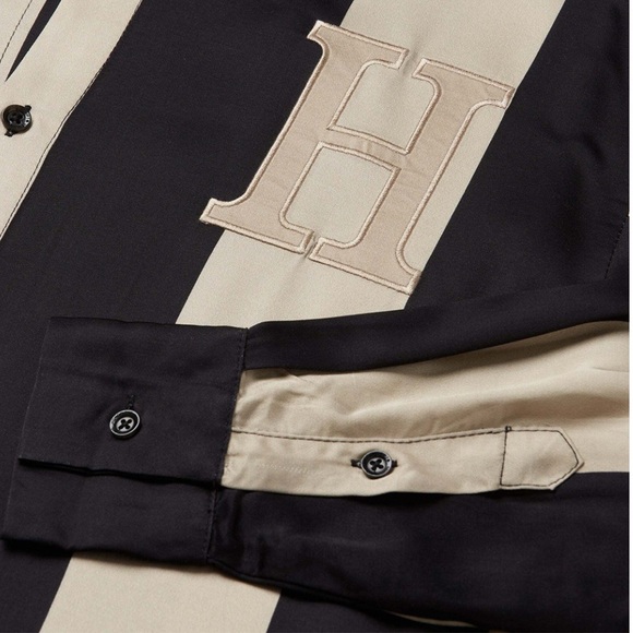 Honor the Gift Casual Silky Long Sleeve Women Dress Shirt in Black Cream NEW - Picture 6 of 9